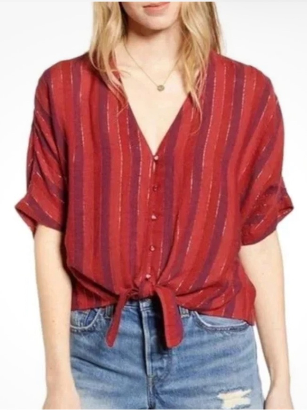 RAILS THEA ROUGE TIE TOP LINEN METALLIC MEDIUM